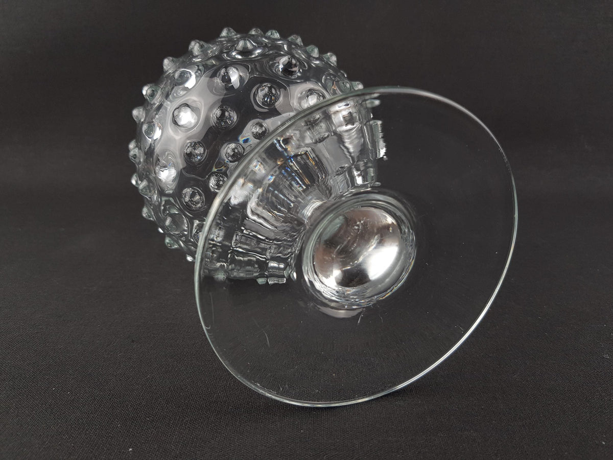 Vintage Hobnail Bubble Glass Pedestal Vase Empoli Style Clear Art Glass Goblet Italy 1960s 1970s