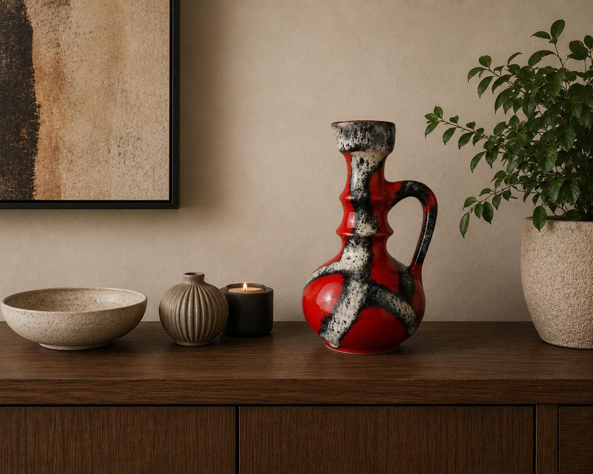 Vintage JOPEKO KERAMIK Red Vase with Turin Decor 7201-21 West German Pottery 1970s