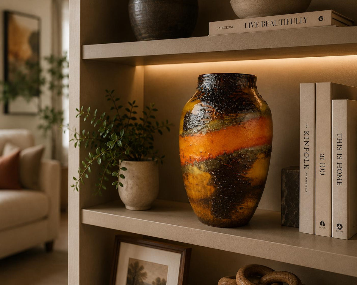 Vintage CARSTENS TONNIESH0F KERAMIK Orange, Brown and Green Vase 5040/20 West German Pottery 1960s