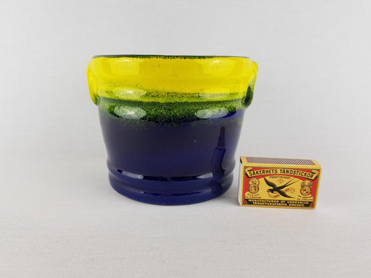 Vintage WALTHER BECHT Blue and Yellow Flower Pot Planter West German Pottery 1960s 1970s