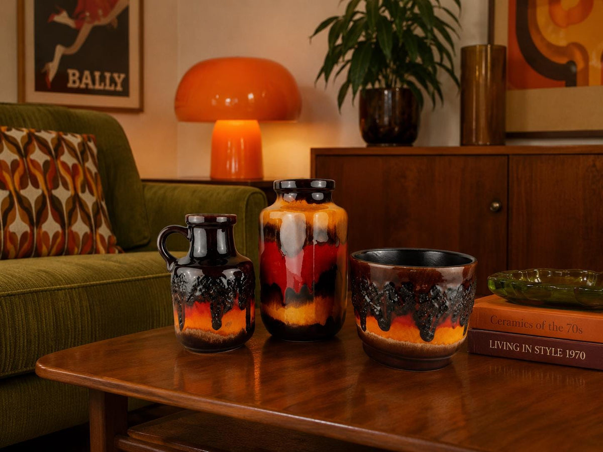 Set of 3 Vintage SCHEURICH KERAMIK Vases + Planter West German Pottery 1970s