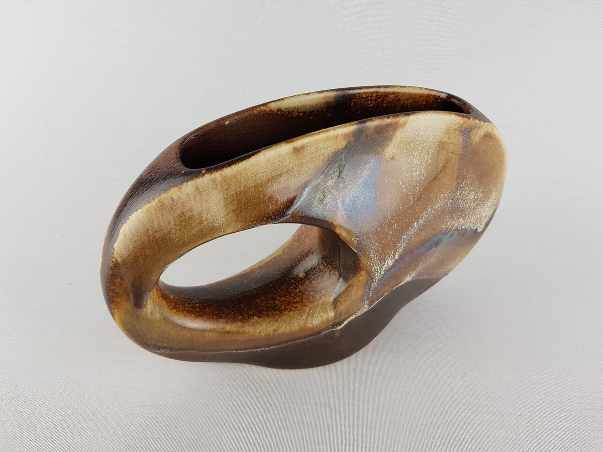 Vintage FORMANO Abstract Ceramic Vase Brown Beige Sculptural West Germany 1980s Design Vase