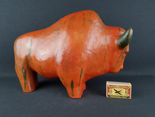 XL Vintage RUSCHA KERAMIK Bull with Vulkano decor West German Pottery 1960s by Kurt Tschörner