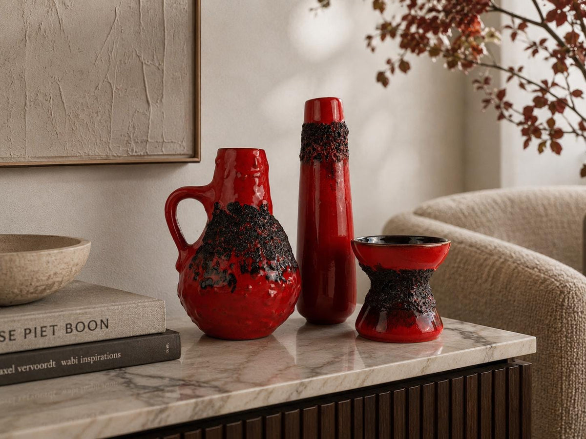 Vintage Set of 3 Kreutz Keramik Fat Lava Vases 1970's West German Pottery
