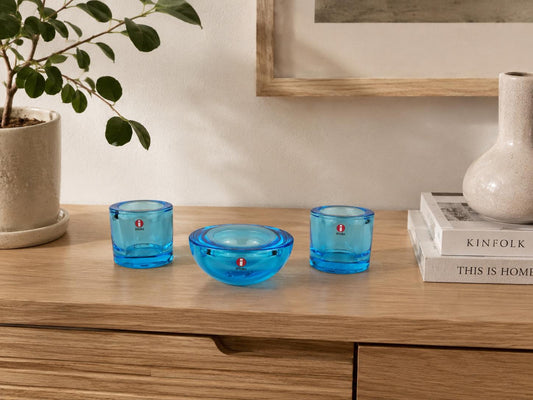 Vintage IITTALA Set of 3 Blue Candleholders Design by Annaleena Hakatie and Heiki Orvola 1995 Finland
