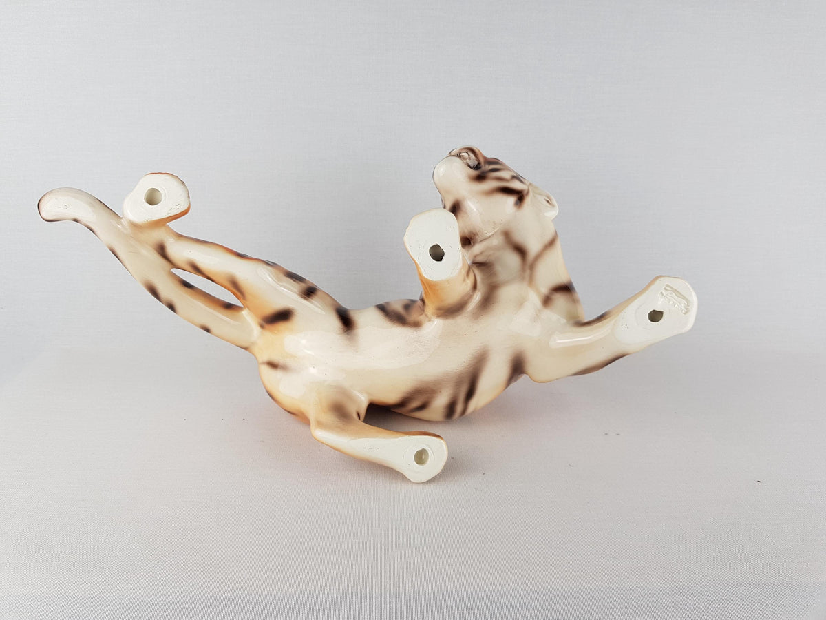 Vintage CERAMICHE BOXER Hand Painted Tiger Sculpture, Italy Hollywood Regency Ceramic Panther 1980's