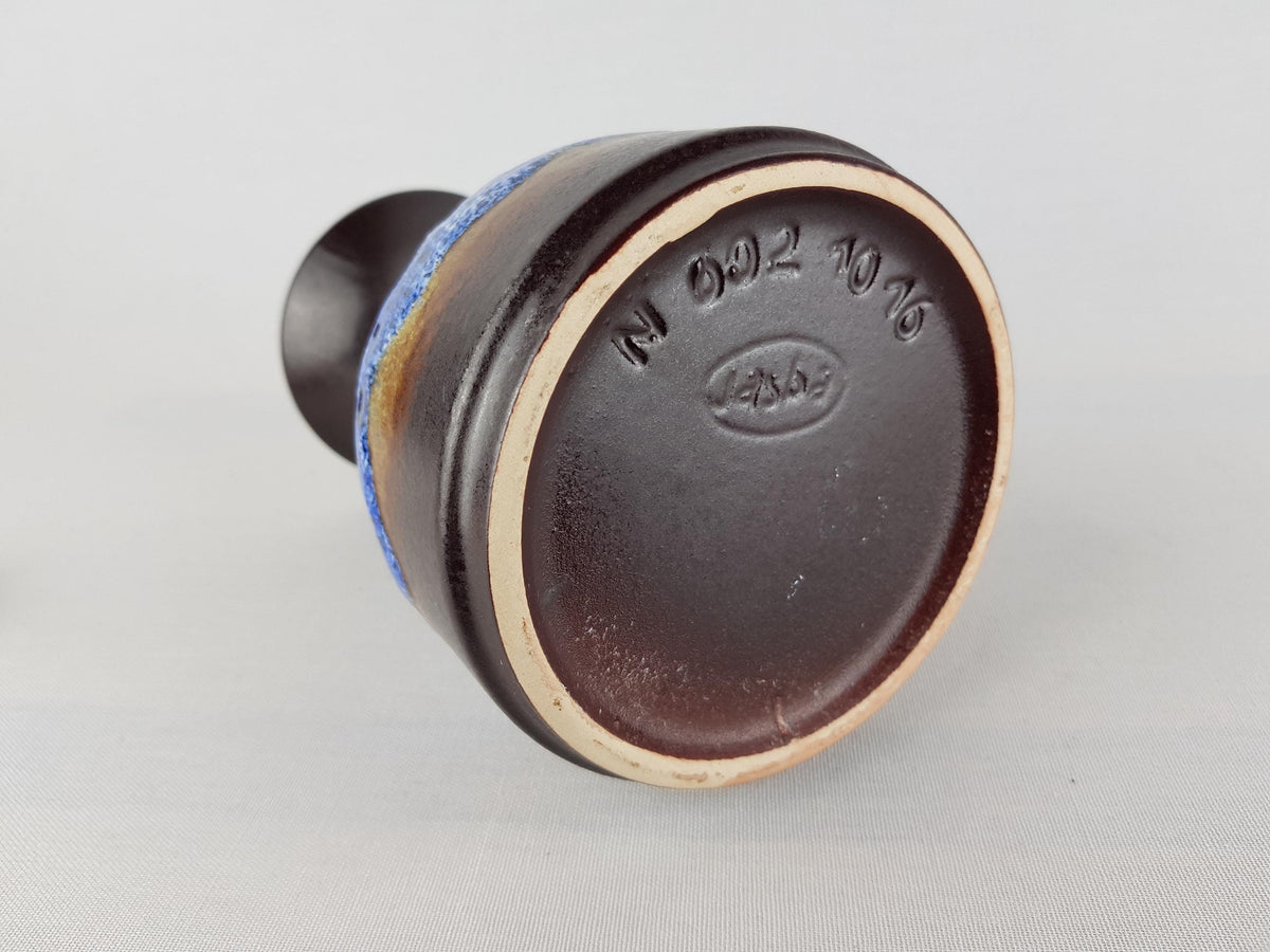 Vintage JASBA Blue and Brown Fat Lava Trumpet Vase N602 10 16 West German Pottery 1970s