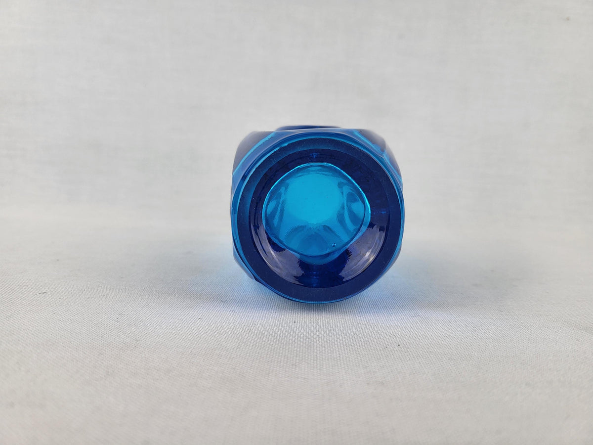 Vintage Czech Rosice Glass Works Lens / Bullet Blue Vase design by Rudolf Schrötter Sklo Union 1955