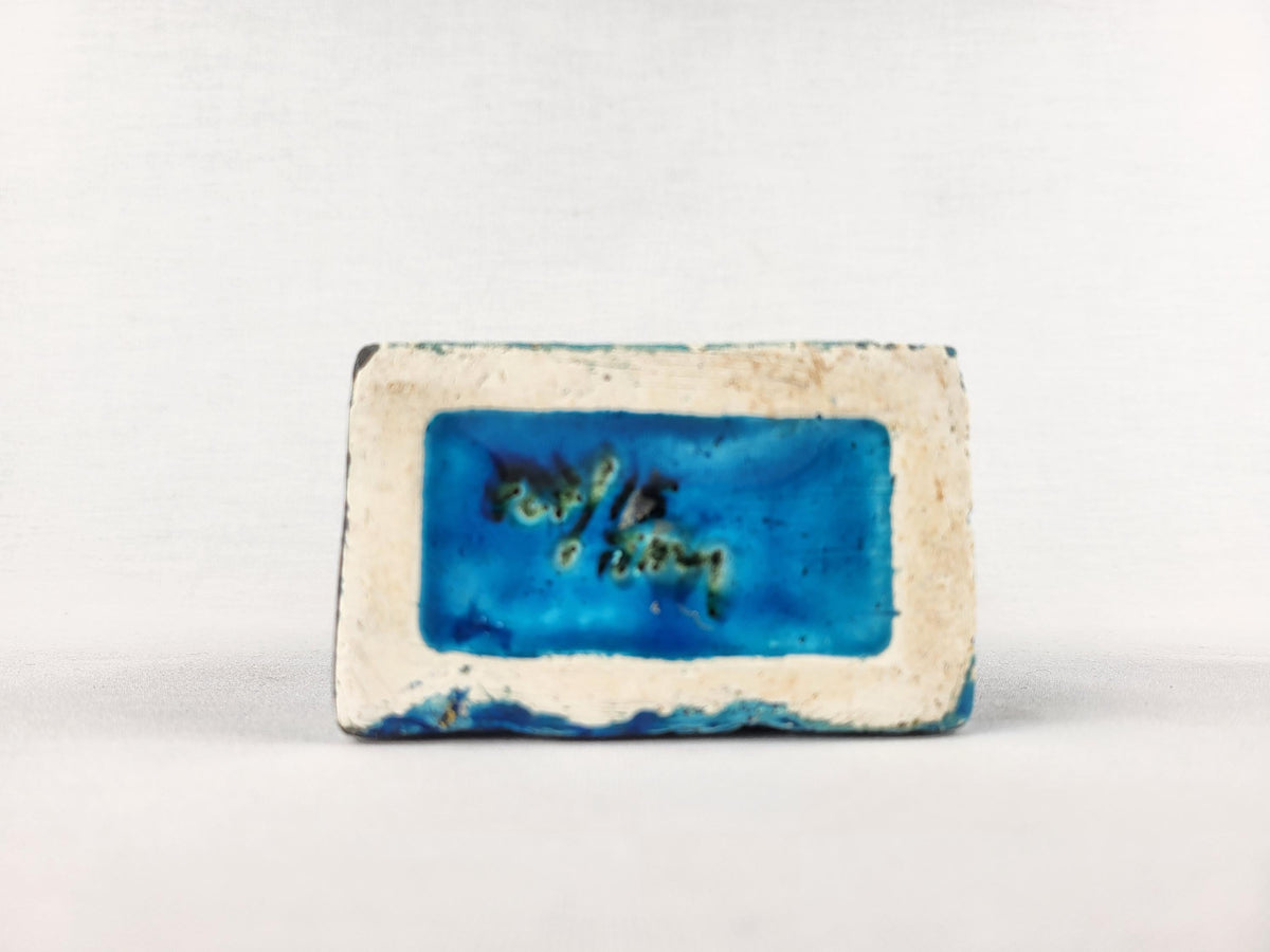 Vintage BITOSSI Rectangular Slab Vase with RIMINI BLU decor by Aldo Londi 727/15 Italian Pottery 1960-70s