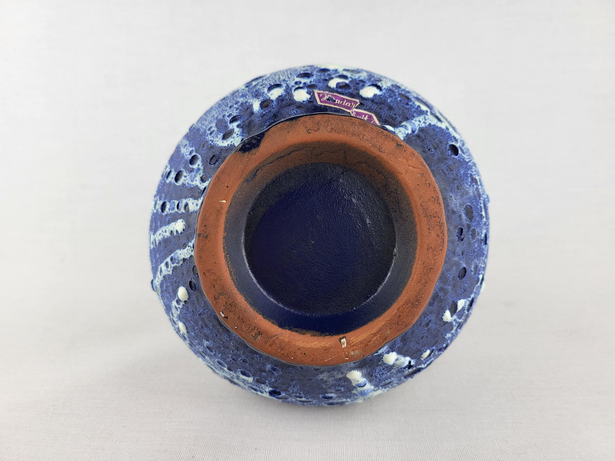 Vintage KREUTZ KERAMIK Blue White Fat Lava Jug Vase West German Pottery 1960s 1970s