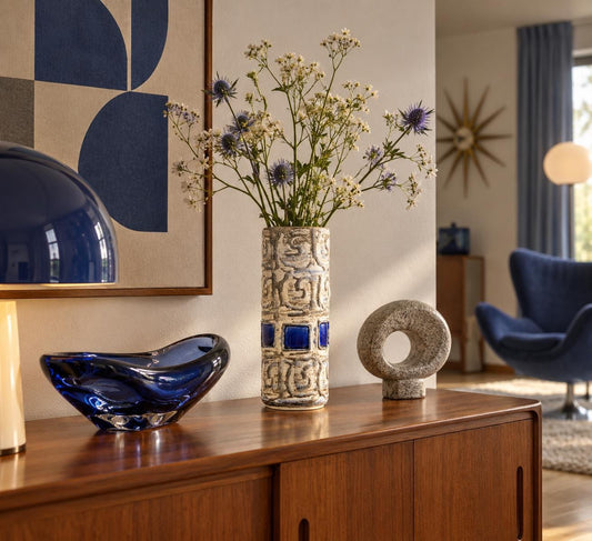 Vintage SCHLOSSBERG KERAMIK Vase With Blue "Saphir" Decor 231-20 West German Pottery 1960s