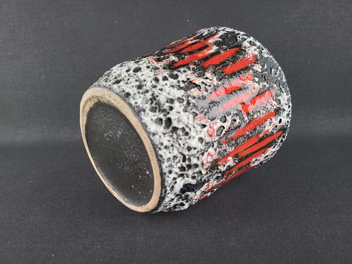 Vintage SCHEURICH KERAMIK Black and White Fat Lava Planter/Flower Cache Pot with Lora decor 806-14 West German Pottery 1970s