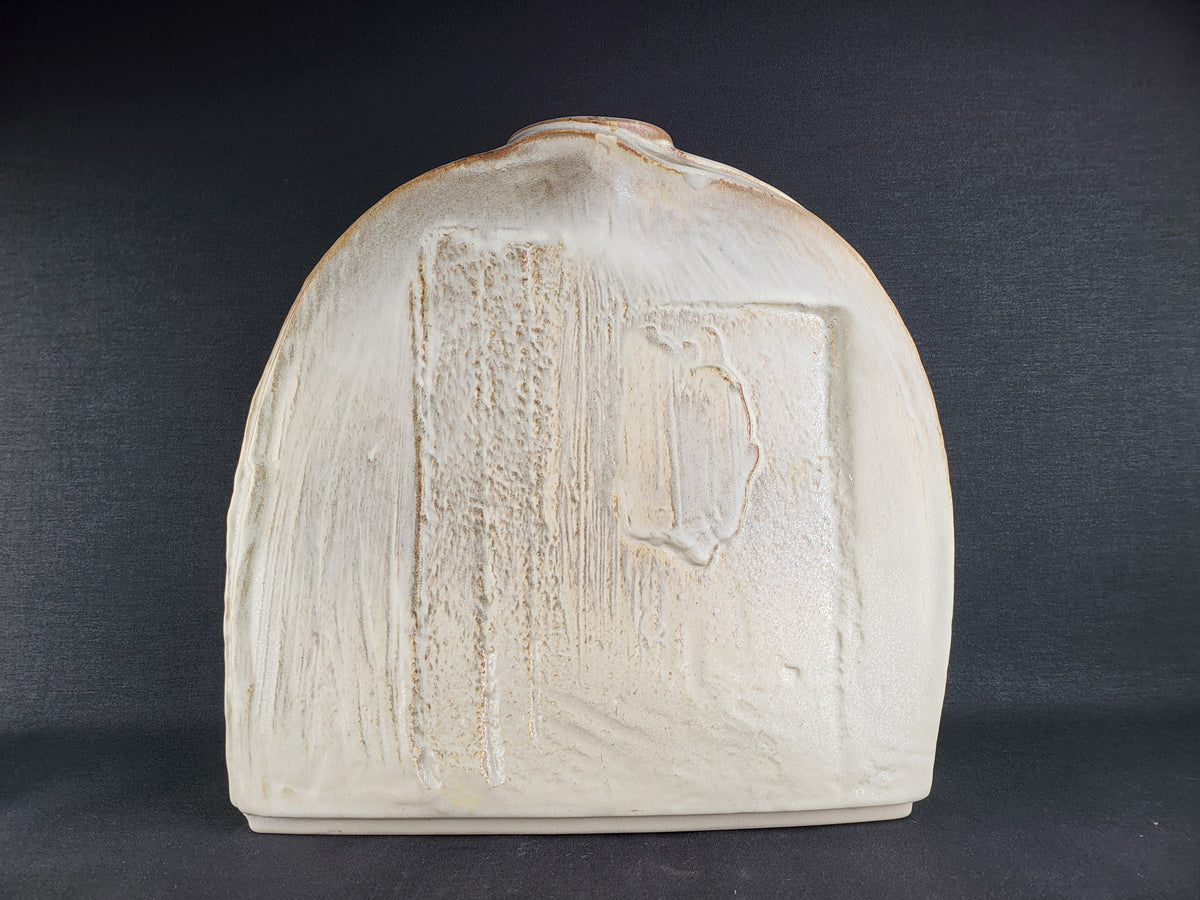 Vintage STEULER KERAMIK Beige Slab Vase Model 911 by Heiner Balzar from the Objekt Series West German Pottery 1980s