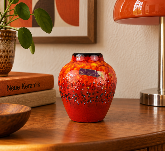 Vintage SCHEURICH KERAMIK Red Orange Fat Lava Vase 550-10 West German Pottery 1970s