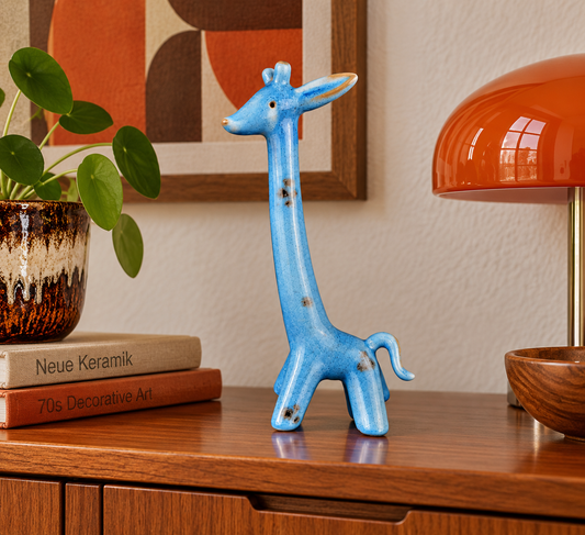 Very Rare! Vintage Walter Bosse Large Ceramic Blue Giraffe – Karlsruhe Majolika, 1955