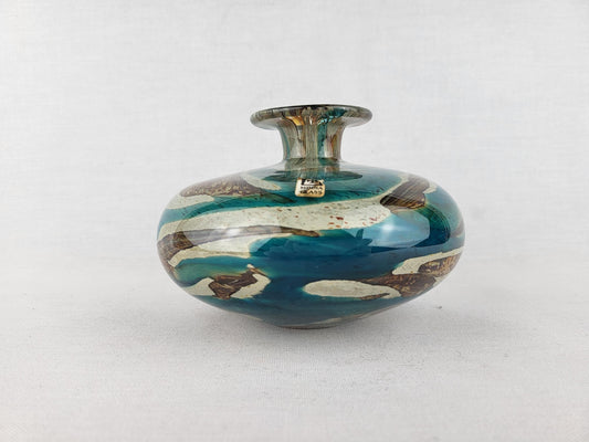 Vintage MDINA Turquoise Brown UFO Glass Vase Malta 1970s — photo 1