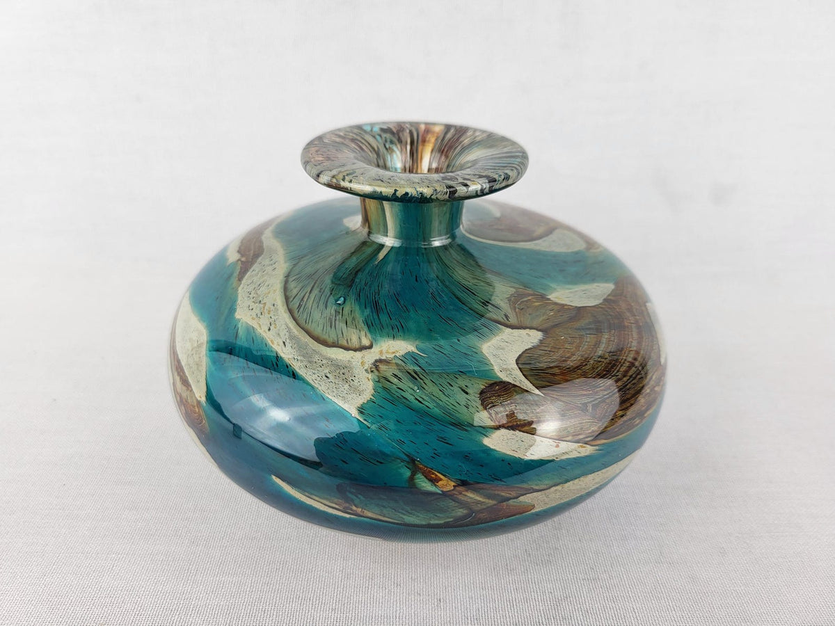 Vintage MDINA Turquoise Brown UFO Glass Vase Malta 1970s — photo 5