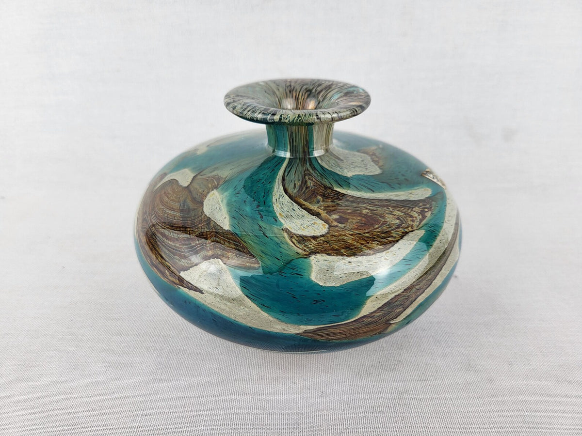 Vintage MDINA Turquoise Brown UFO Glass Vase Malta 1970s — photo 6