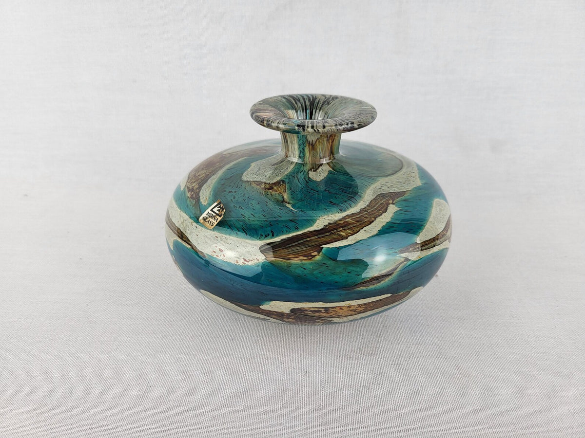 Vintage MDINA Turquoise Brown UFO Glass Vase Malta 1970s — photo 7