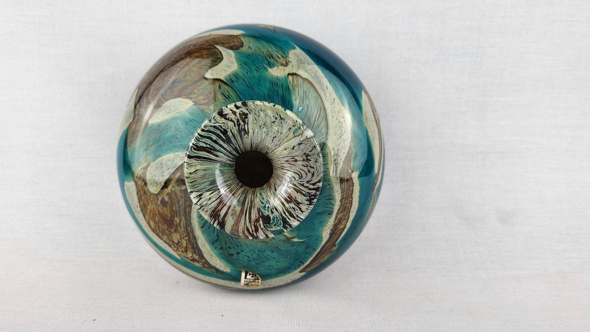 Vintage MDINA Turquoise Brown UFO Glass Vase Malta 1970s — photo 8