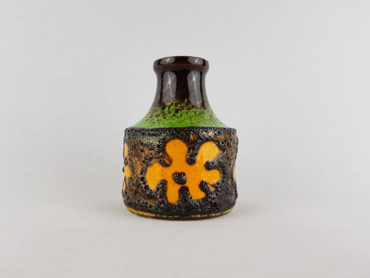 Vintage SCHEURICH KERAMIK Brown Green Vase with Orange Flower 550-10 West German Pottery 1970s — photo 1