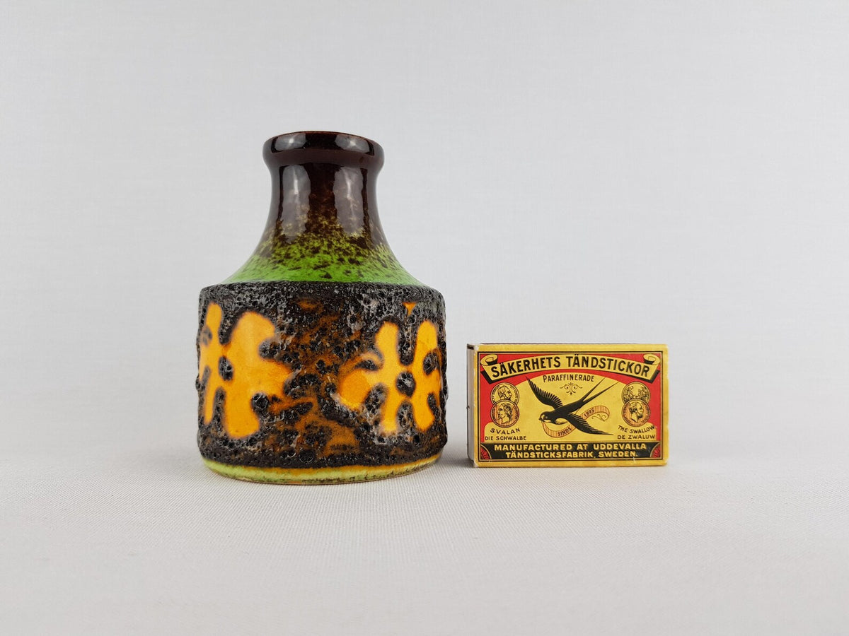 Vintage SCHEURICH KERAMIK Brown Green Vase with Orange Flower 550-10 West German Pottery 1970s — photo 3