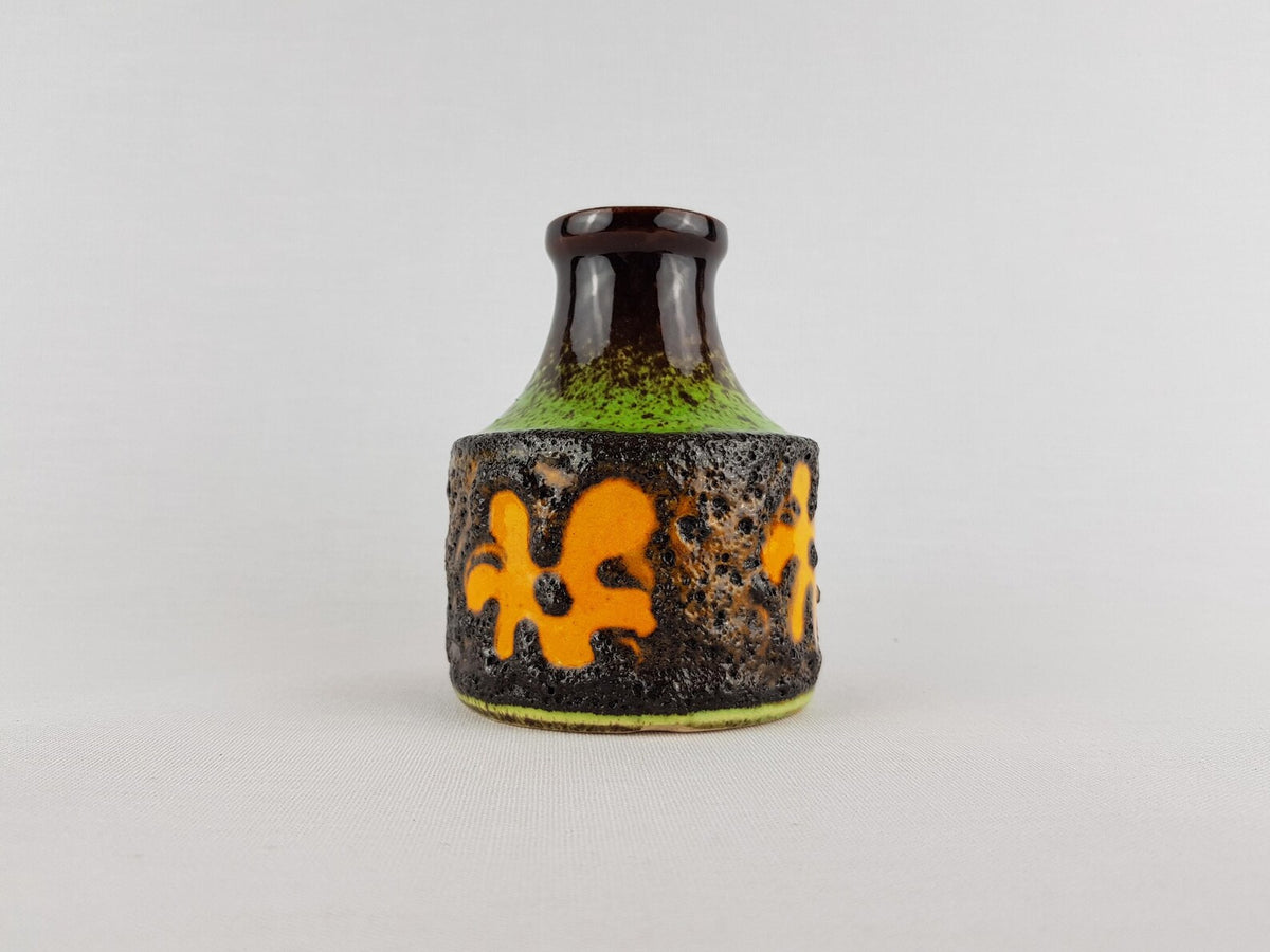 Vintage SCHEURICH KERAMIK Brown Green Vase with Orange Flower 550-10 West German Pottery 1970s — photo 4