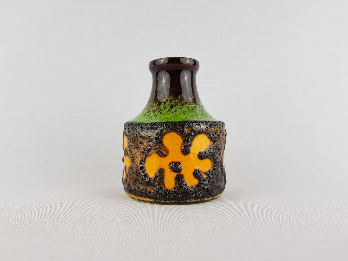 Vintage SCHEURICH KERAMIK Brown Green Vase with Orange Flower 550-10 West German Pottery 1970s — photo 5