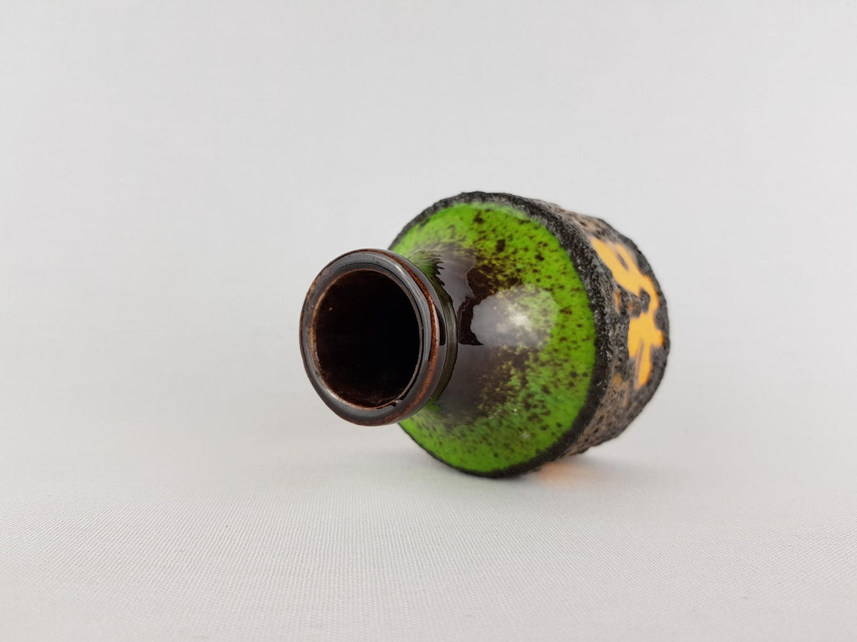 Vintage SCHEURICH KERAMIK Brown Green Vase with Orange Flower 550-10 West German Pottery 1970s — photo 6