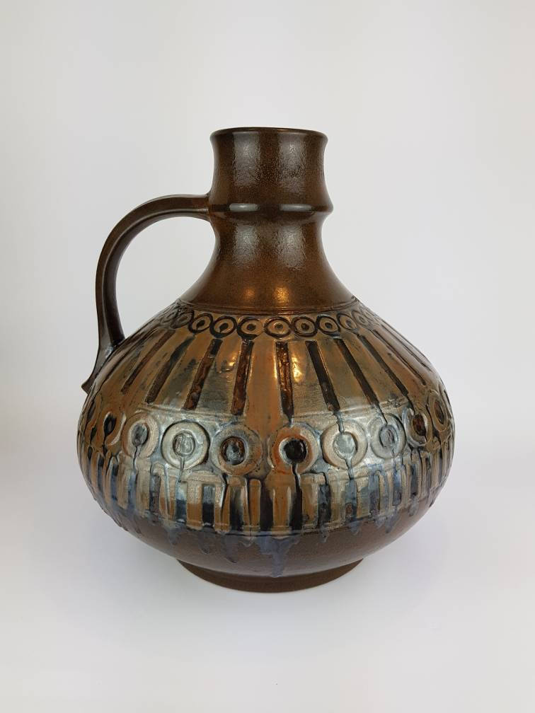 Vintage XXL Brown CERAMANO Vase With Maroc Decor 254 from 1967
