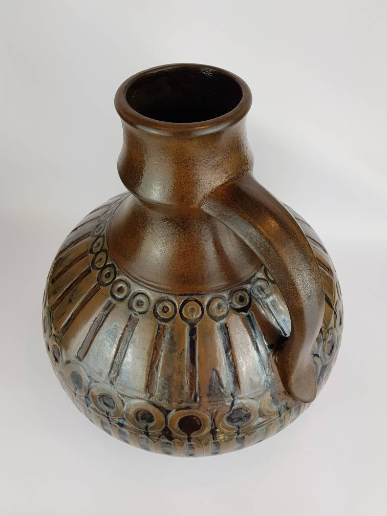 Vintage XXL Brown CERAMANO Vase With Maroc Decor 254 from 1967