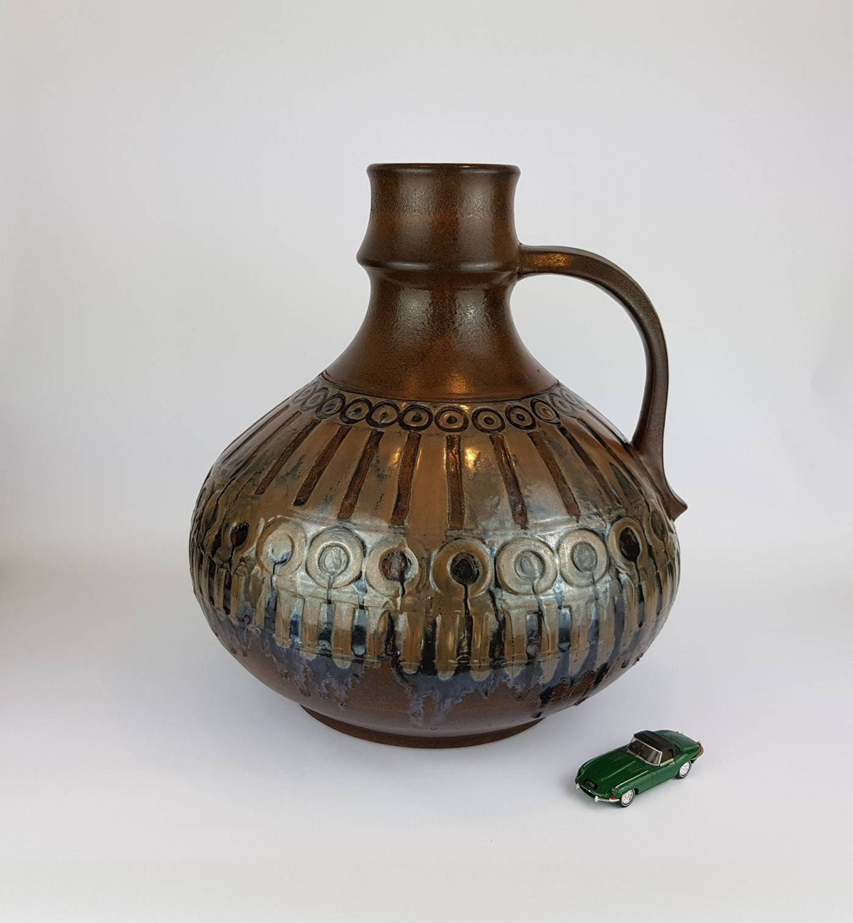Vintage XXL Brown CERAMANO Vase With Maroc Decor 254 from 1967