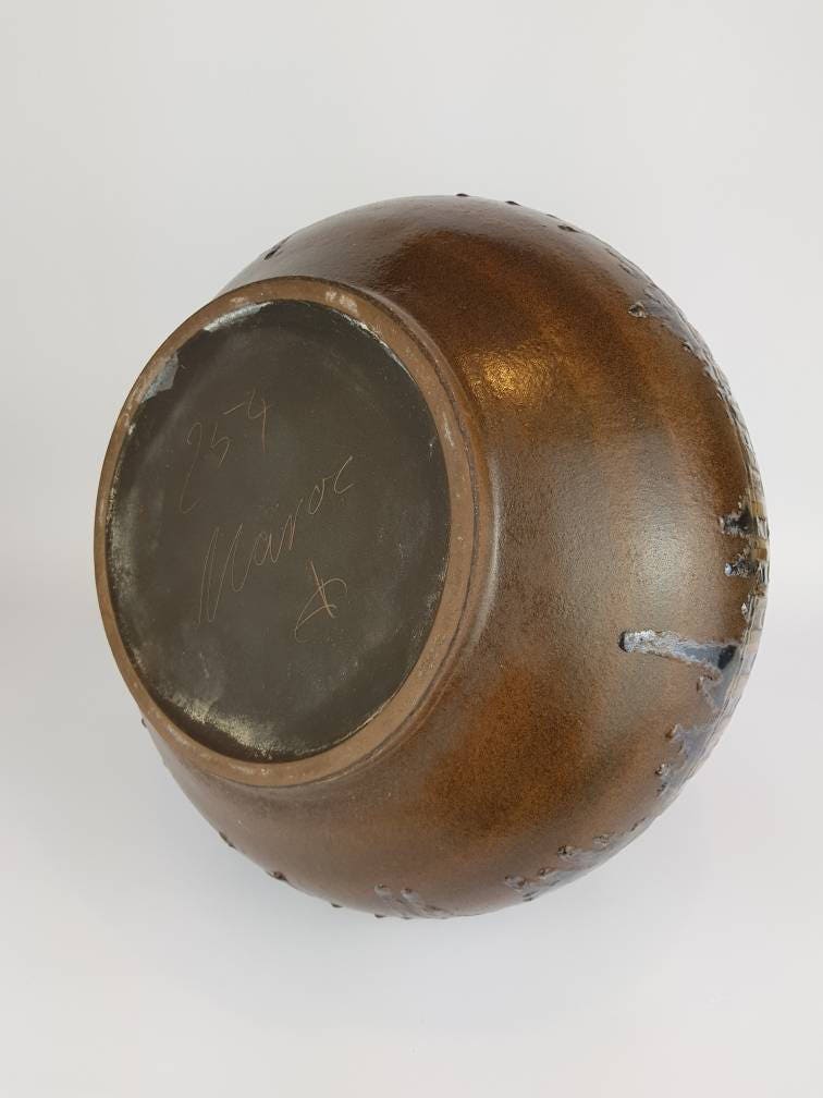 Vintage XXL Brown CERAMANO Vase With Maroc Decor 254 from 1967