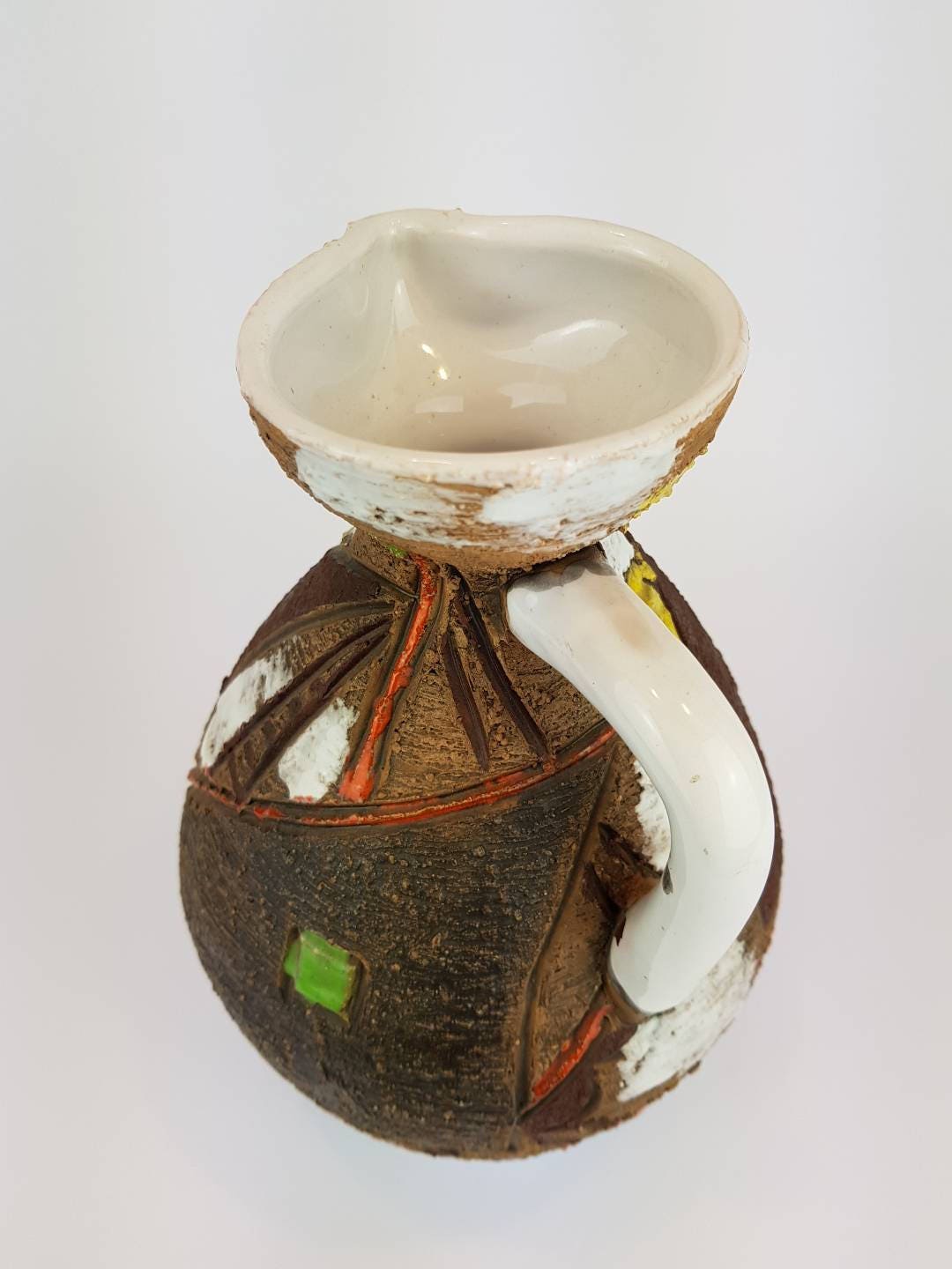 Vintage Handled FRATELLI FANCIULLACCI Vase With Sailing Ships Decor From Italy 8206 1960s