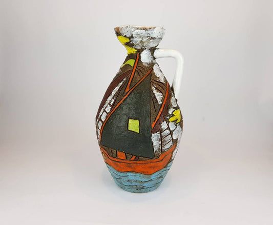 Vintage Handled FRATELLI FANCIULLACCI With Sailing Ships Decor From Italy 8206 1960s