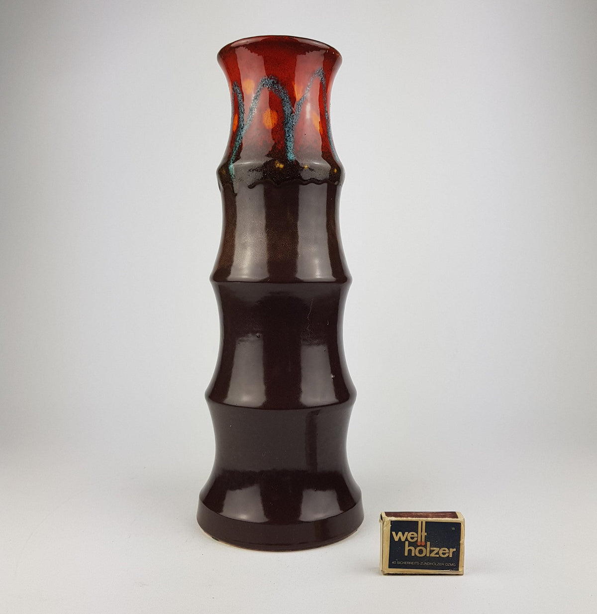 Vintage SILBERDISTEL FAYENCEN Brown Red Vase, West German Pottery 1970s