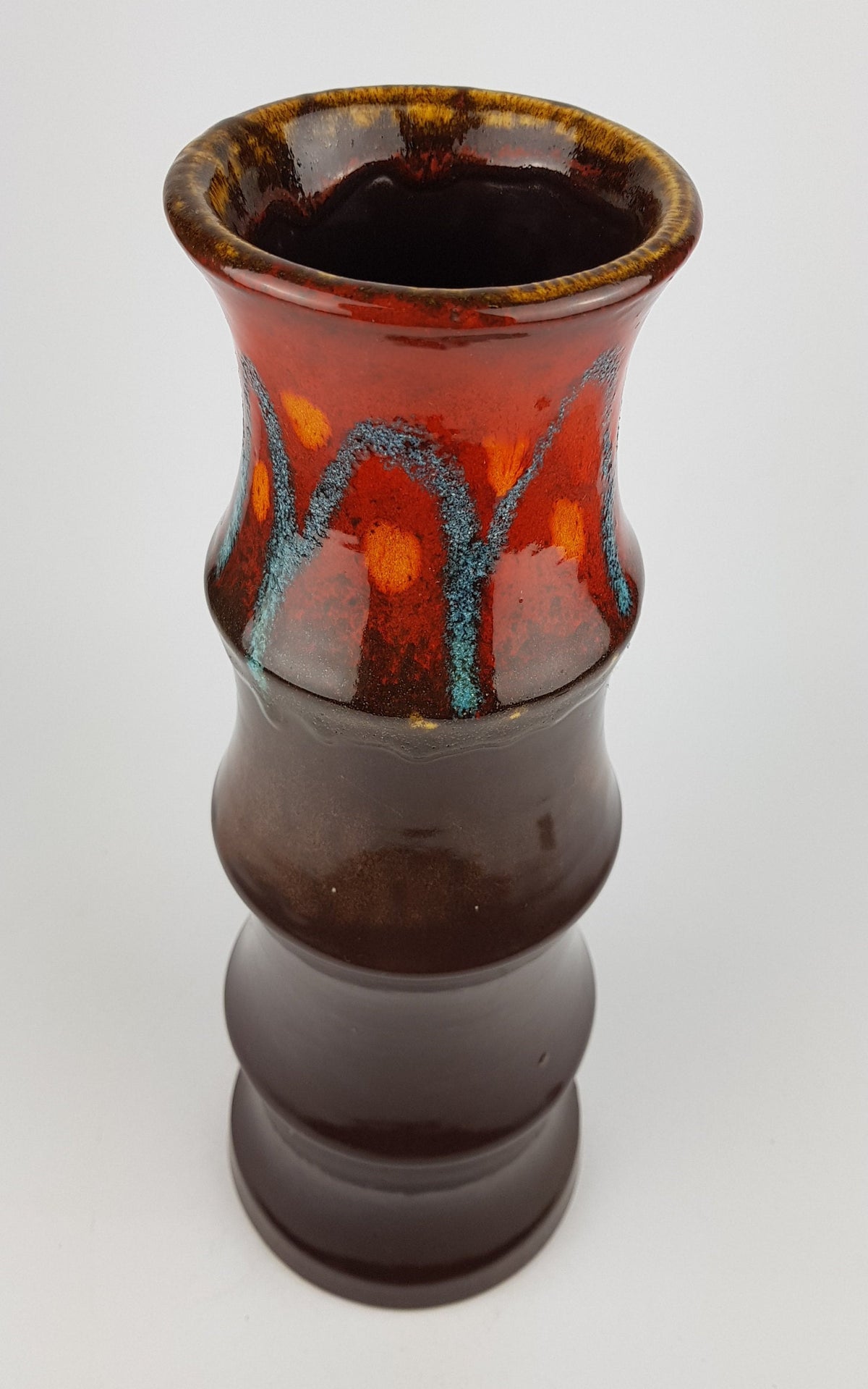 Vintage SILBERDISTEL FAYENCEN Brown Red Vase, West German Pottery 1970s