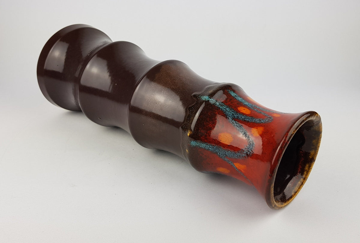 Vintage SILBERDISTEL FAYENCEN Brown Red Vase, West German Pottery 1970s