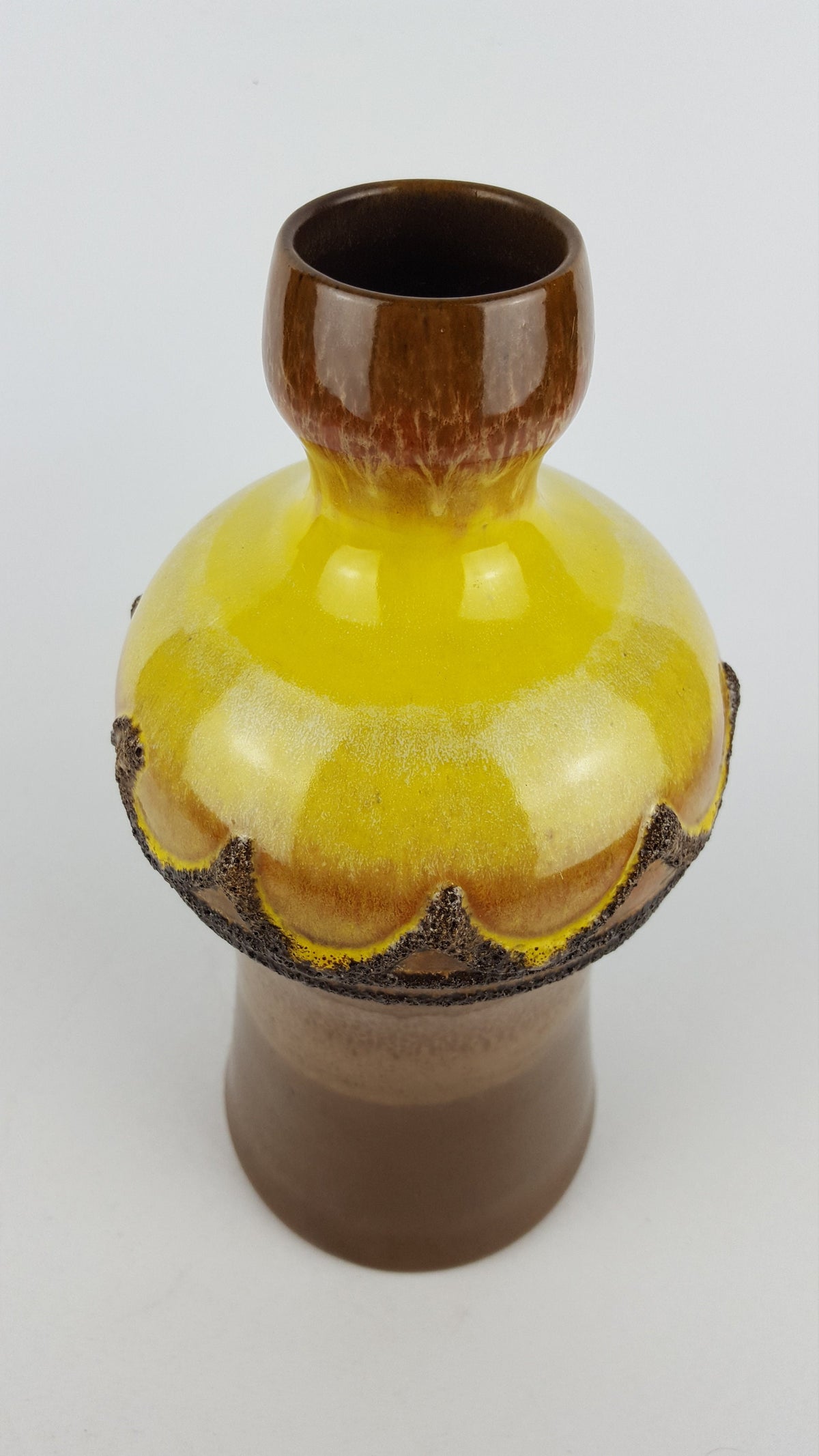 Vintage Brown Yellow VEB STREHLA vase, East German Pottery 60-70s #