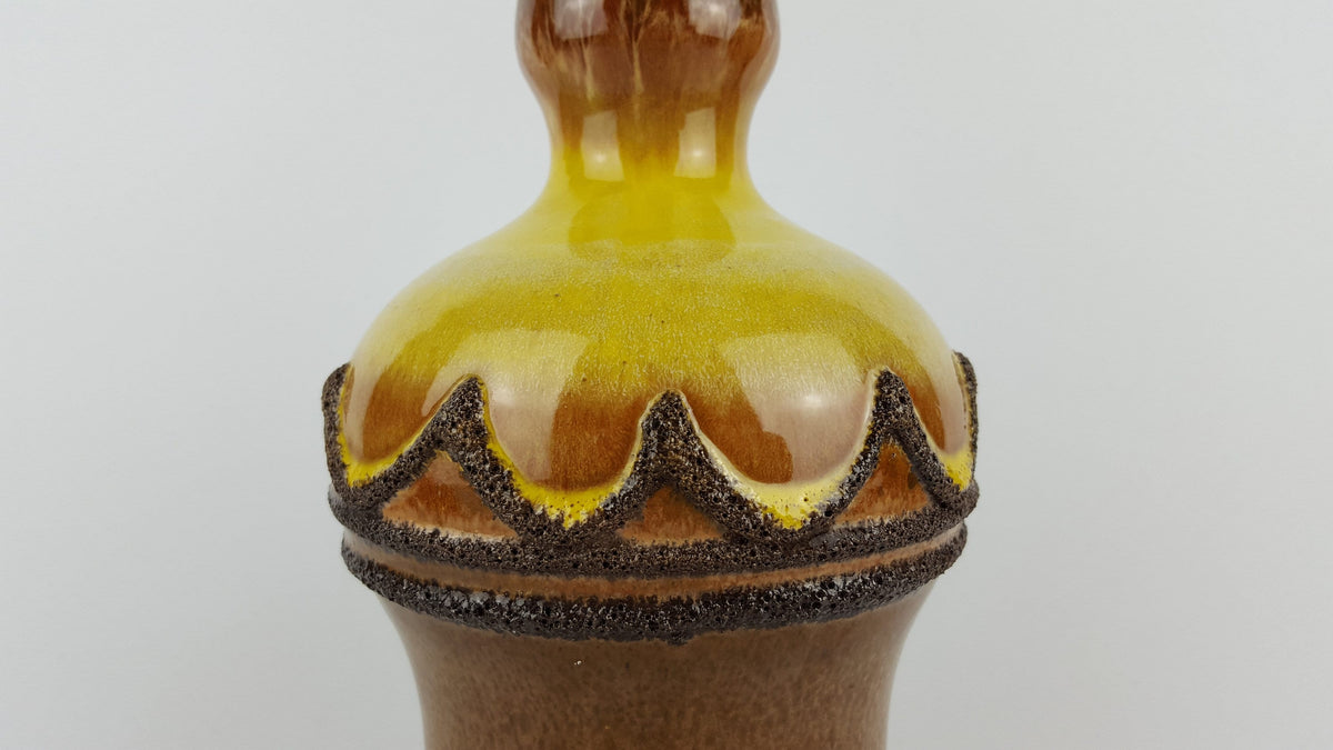 Vintage Brown Yellow VEB STREHLA vase, East German Pottery 60-70s #