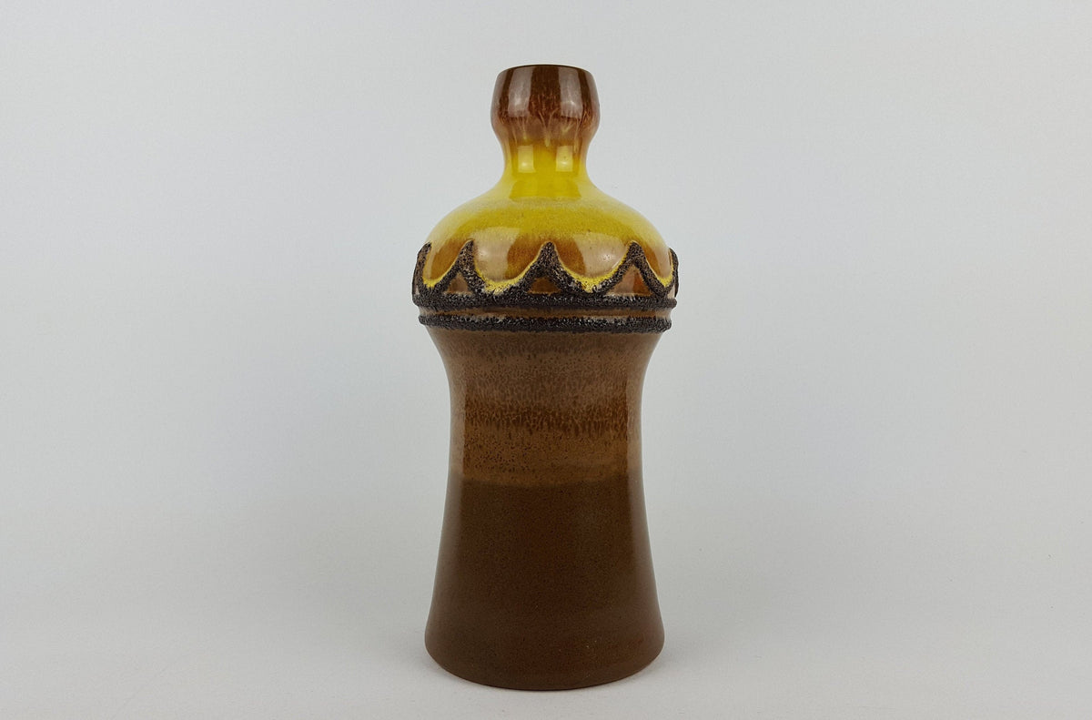 Vintage Brown Yellow VEB STREHLA vase, East German Pottery 60-70s #