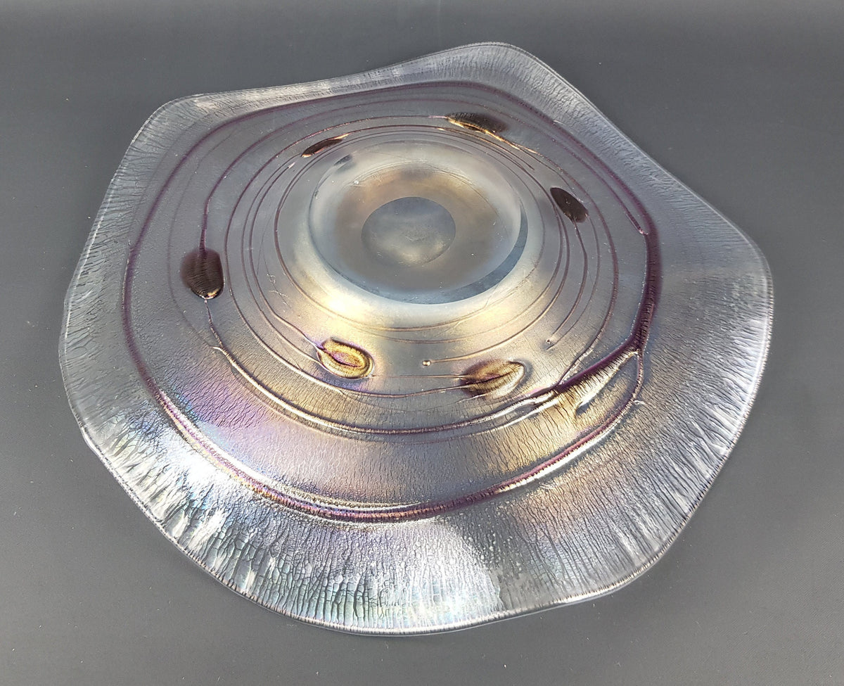 Vintage Art Deco FREIHERR VON POSCHINGER Iridescent Plate With Purple Accents Fleur by Martin Weinberger West Germany 1970s