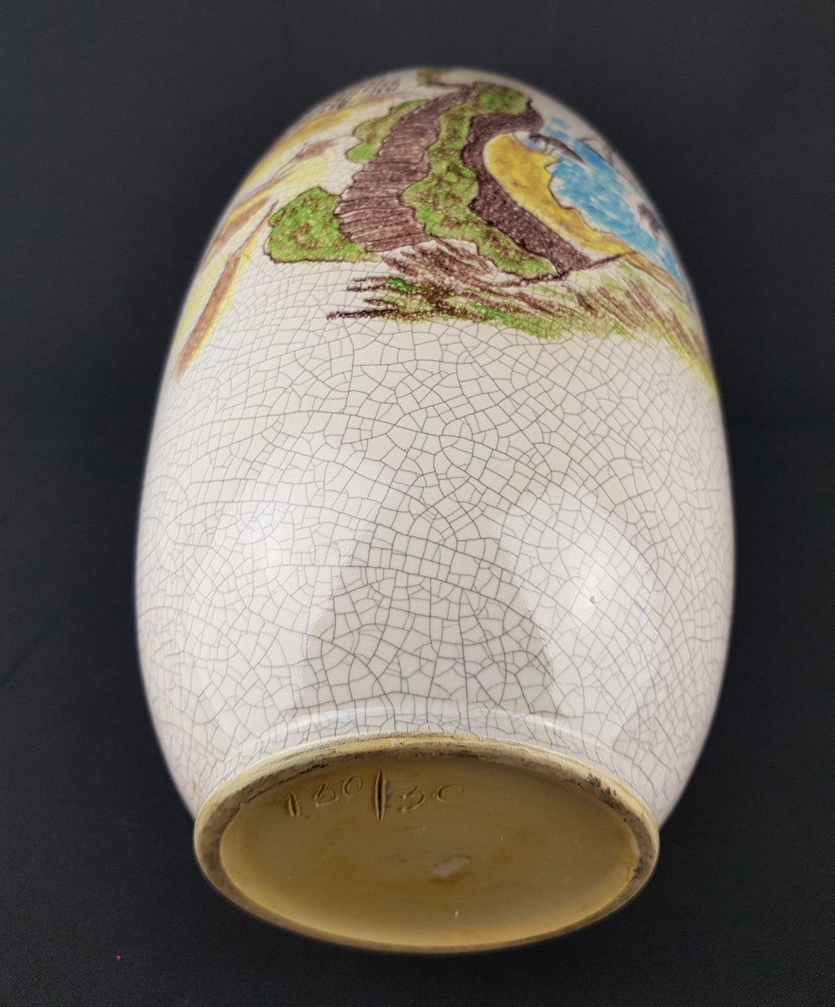 Vintage XL SILBERDISTEL Craquele Vase with "Korsika" Decor, West German Pottery 1957