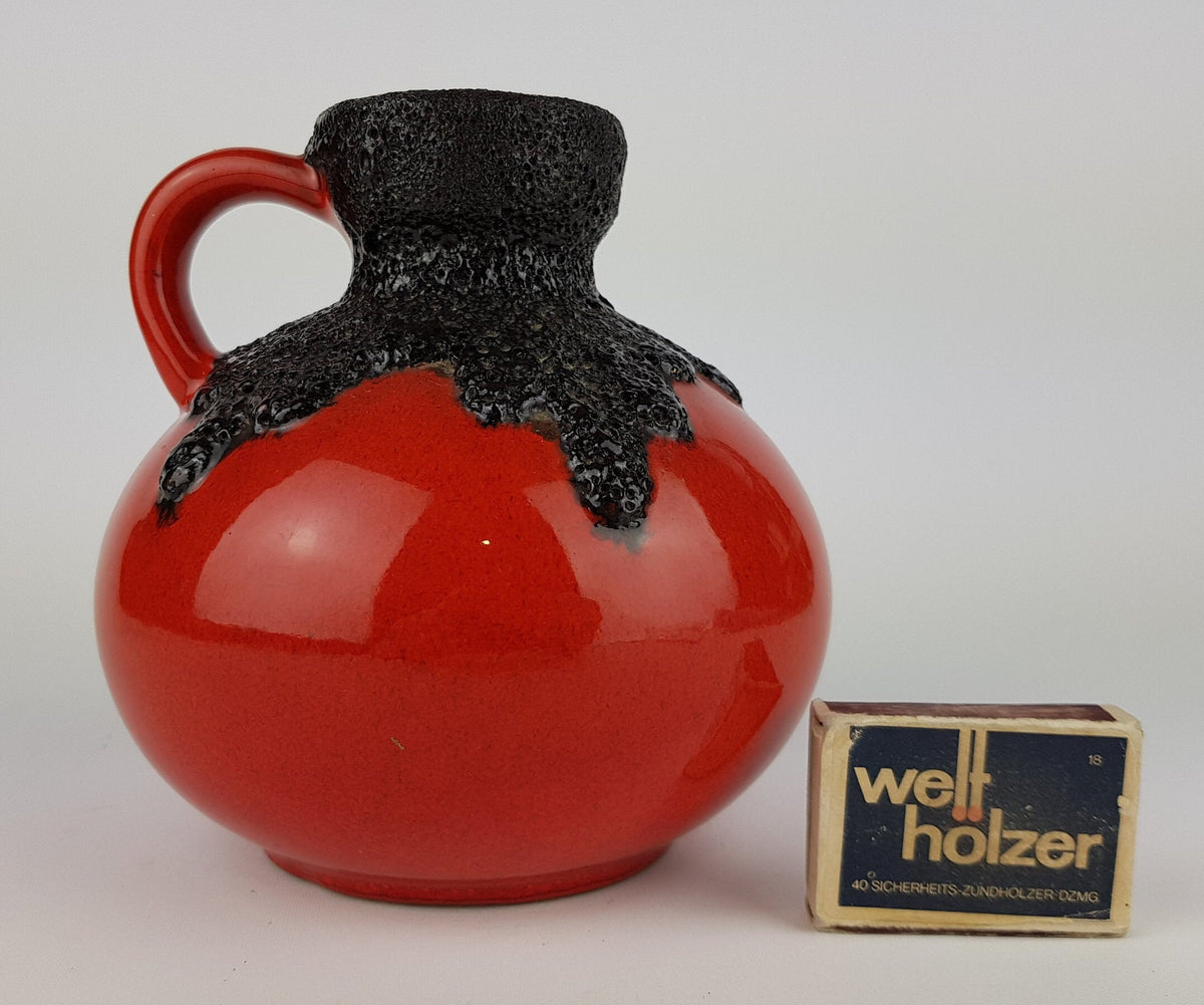 Vintage Red ROTH KERAMIK Fat Lava Vase, West German Pottery #