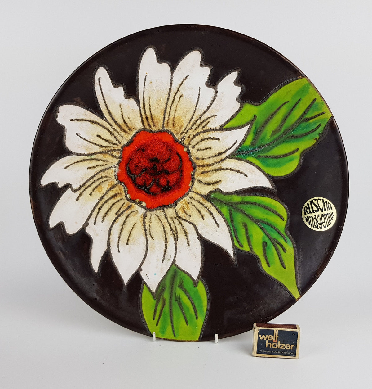 XL RUSCHA KERAMIK Wall Plaque with flower decor, West German Pottery