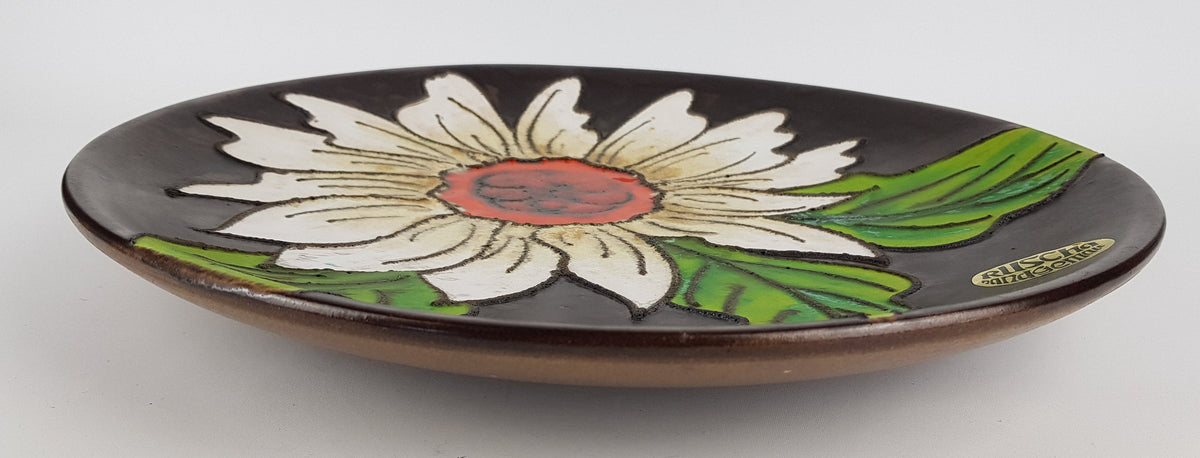 XL RUSCHA KERAMIK Wall Plaque with flower decor, West German Pottery
