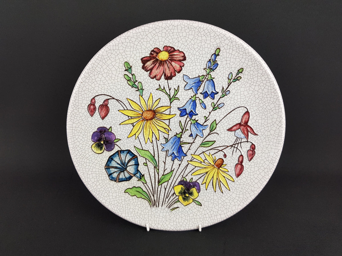 Vintage KARLSRUHER MAJOLIKA KERAMIK Wall Plaque with flower decor, by Anita Fuchs 1963 West German Pottery #