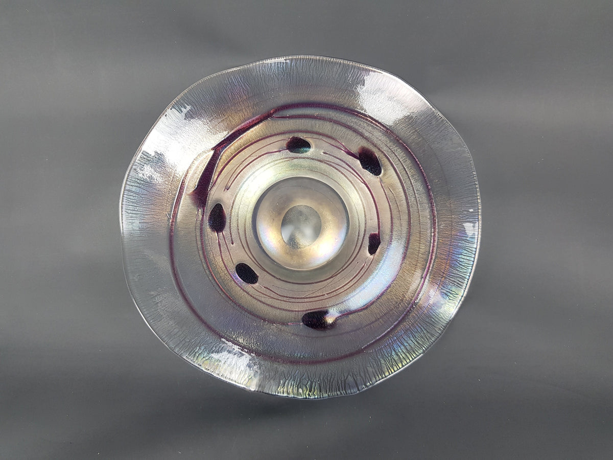 Vintage Art Deco FREIHERR VON POSCHINGER Iridescent Plate With Purple Accents Fleur by Martin Weinberger West Germany 1970s