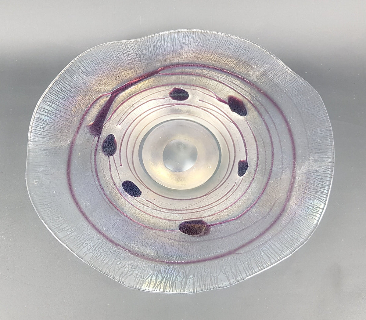 Vintage Art Deco FREIHERR VON POSCHINGER Iridescent Plate With Purple Accents Fleur by Martin Weinberger West Germany 1970s