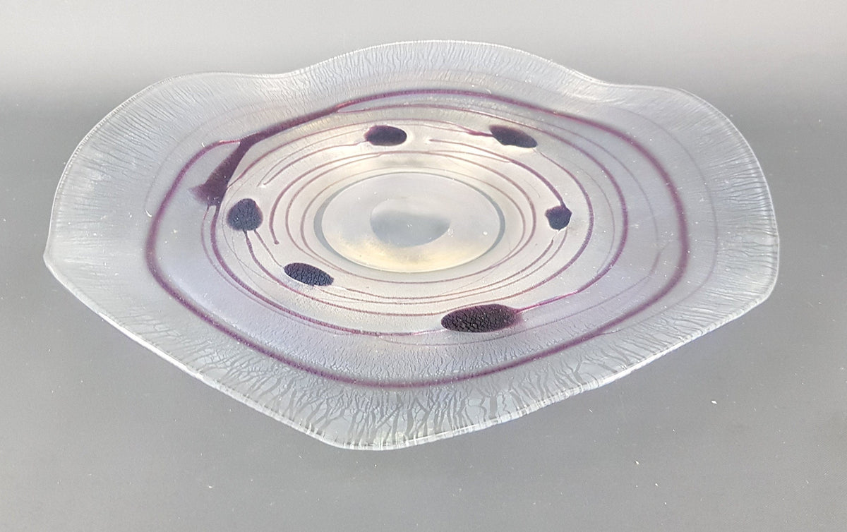 Vintage Art Deco FREIHERR VON POSCHINGER Iridescent Plate With Purple Accents Fleur by Martin Weinberger West Germany 1970s
